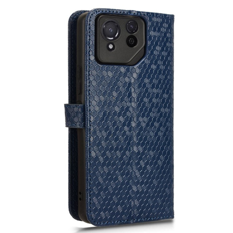 For Asus ROG Phone 8 Pro 5G / 8 5G Phone Wallet Case Dot Imprinted PU Leather Cover - Dark Blue