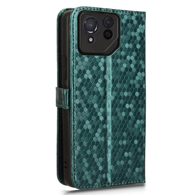 For Asus ROG Phone 8 Pro 5G / 8 5G Phone Wallet Case Dot Imprinted PU Leather Cover - Green