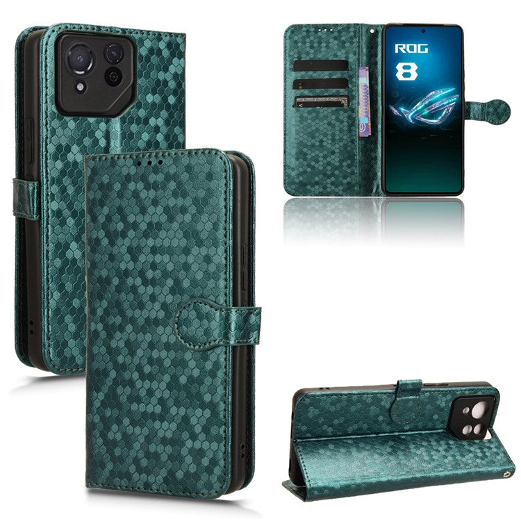 For Asus ROG Phone 8 Pro 5G / 8 5G Phone Wallet Case Dot Imprinted PU Leather Cover - Green