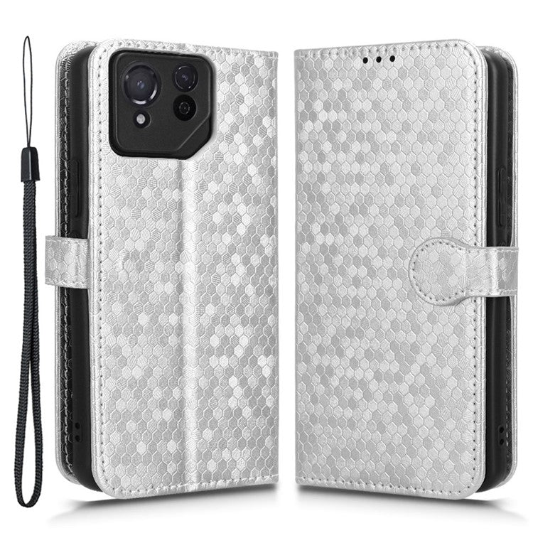 For Asus ROG Phone 8 Pro 5G / 8 5G Phone Wallet Case Dot Imprinted PU Leather Cover - Silver