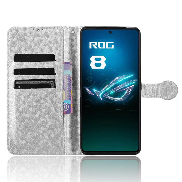 For Asus ROG Phone 8 Pro 5G / 8 5G Phone Wallet Case Dot Imprinted PU Leather Cover - Silver