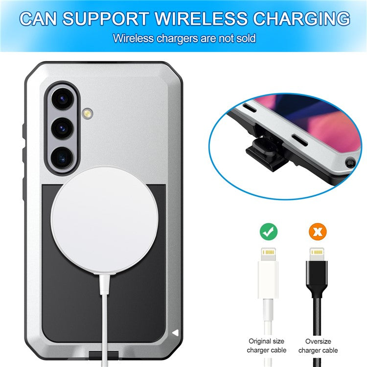 For Samsung Galaxy S24+ Case Silicone+Metal Anti-drop Phone Cover with Tempered Glass Film - Silver