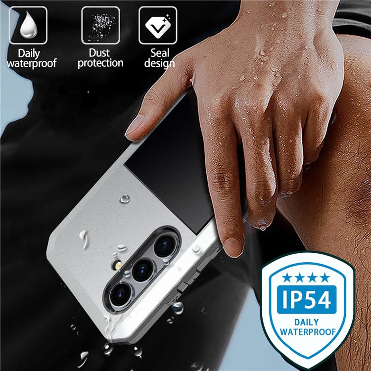 For Samsung Galaxy S24+ Case Silicone+Metal Anti-drop Phone Cover with Tempered Glass Film - Silver
