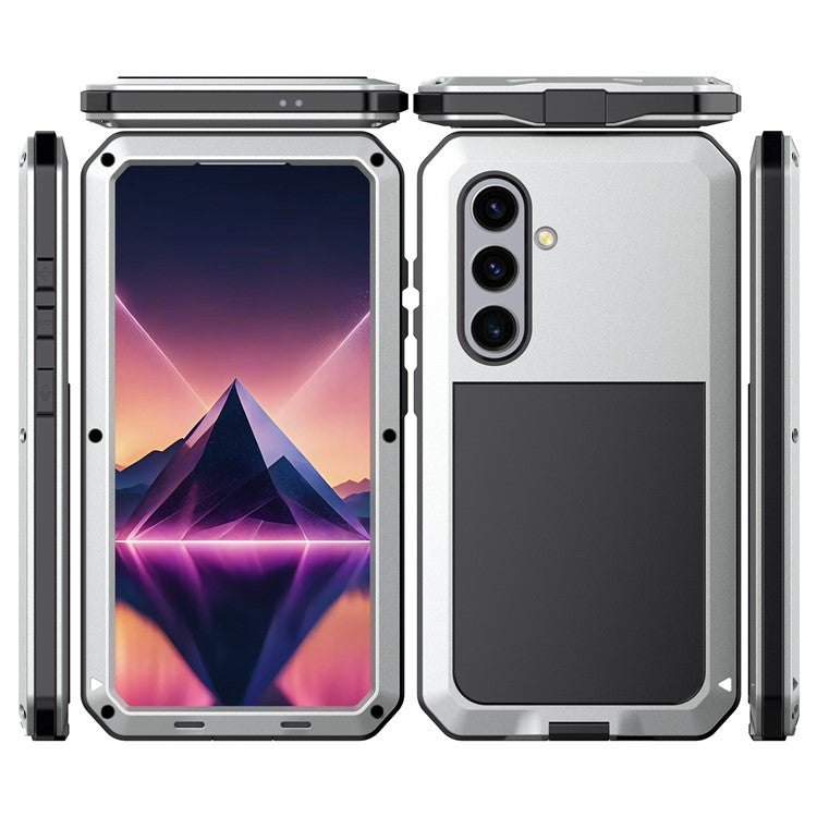 For Samsung Galaxy S24+ Case Silicone+Metal Anti-drop Phone Cover with Tempered Glass Film - Silver