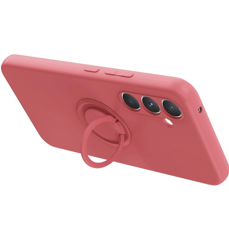 For Samsung Galaxy S24 Case with Hand Strap Liquid Silicone Kickstand Phone Cover - Pink