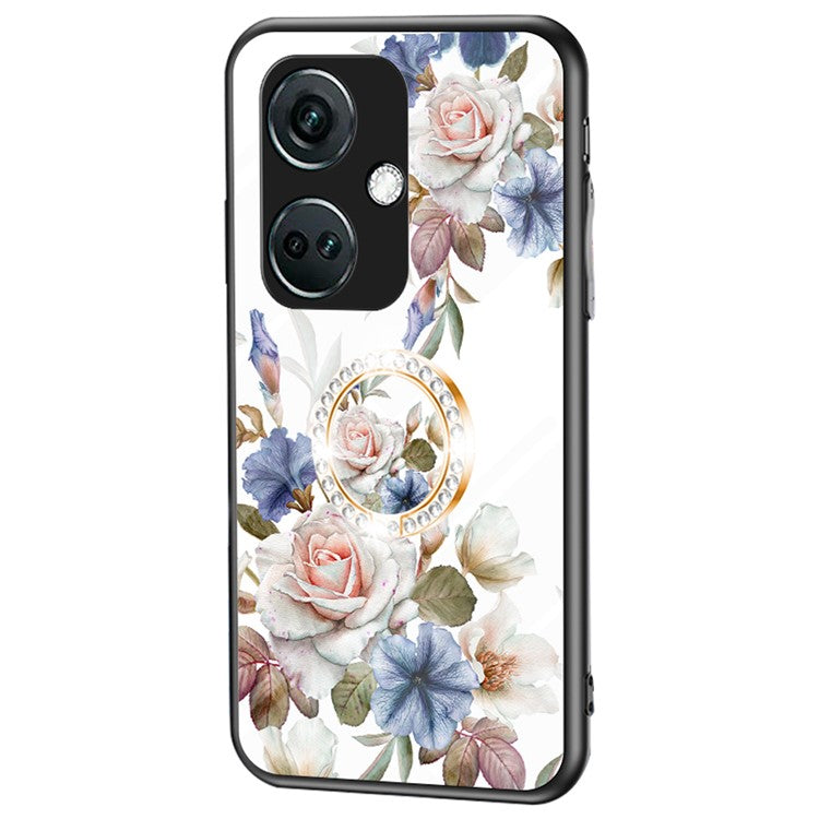 For OnePlus Nord CE3 5G Case Flower Pattern Tempered Glass Kickstand Phone Cover - White Flower Bush