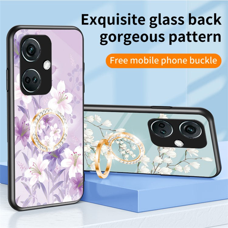 For OnePlus Nord CE3 5G Case Flower Pattern Tempered Glass Kickstand Phone Cover - White Flower Bush
