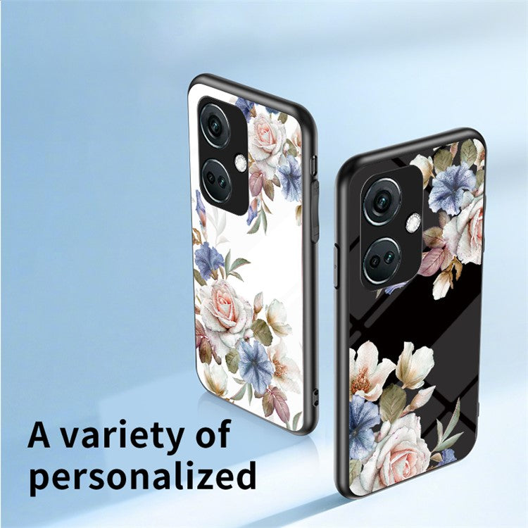 For OnePlus Nord CE3 5G Case Flower Pattern Tempered Glass Kickstand Phone Cover - Glamorous Peony