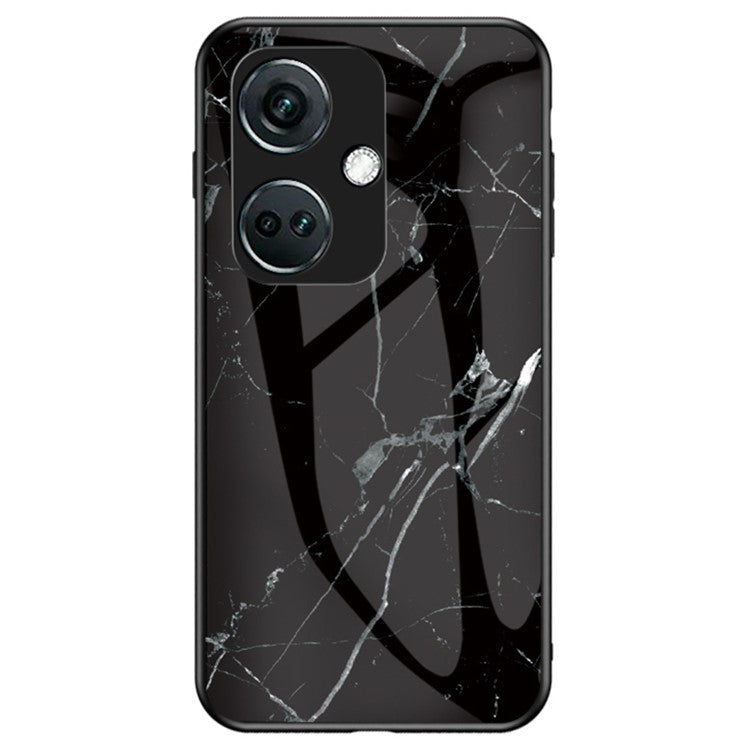 For OnePlus Nord CE3 5G Marble Pattern Case Tempered Glass Phone Cover - Black Marble