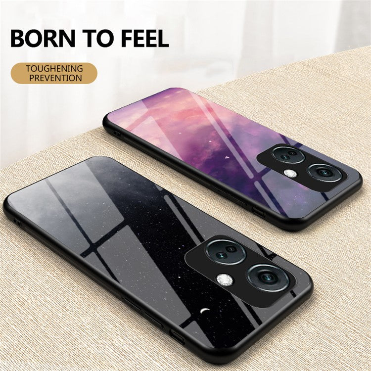 For OnePlus Nord CE3 5G Case Tempered Glass+PC+TPU Shockproof Phone Cover - Starry Crescent Moon