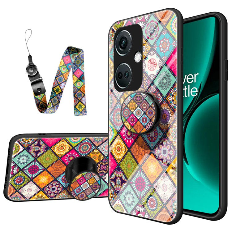 For OnePlus Nord CE3 5G Tempered Glass Phone Case with Kickstand and Strap - Color Pattern