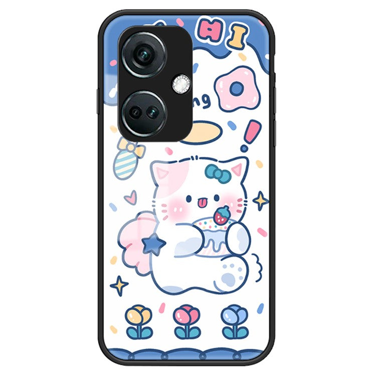 For OnePlus Nord CE3 5G Case Tempered Glass+PC+TPU Mobile Phone Cover - Angel Cat