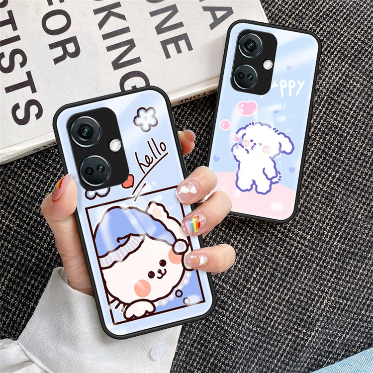 For OnePlus Nord CE3 5G Case Tempered Glass+PC+TPU Mobile Phone Cover - Milk Tea Rabbit