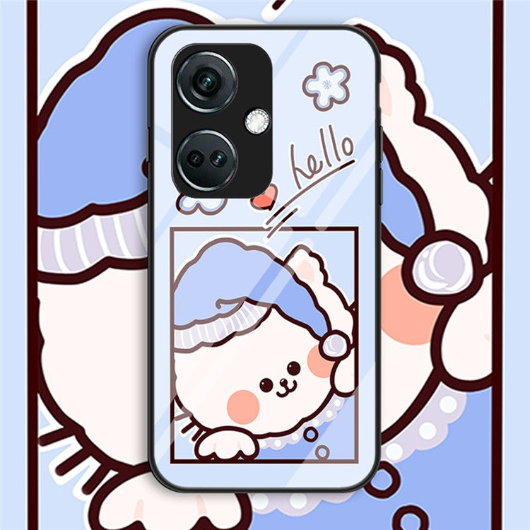 For OnePlus Nord CE3 5G Case Tempered Glass+PC+TPU Mobile Phone Cover - Blue Cat