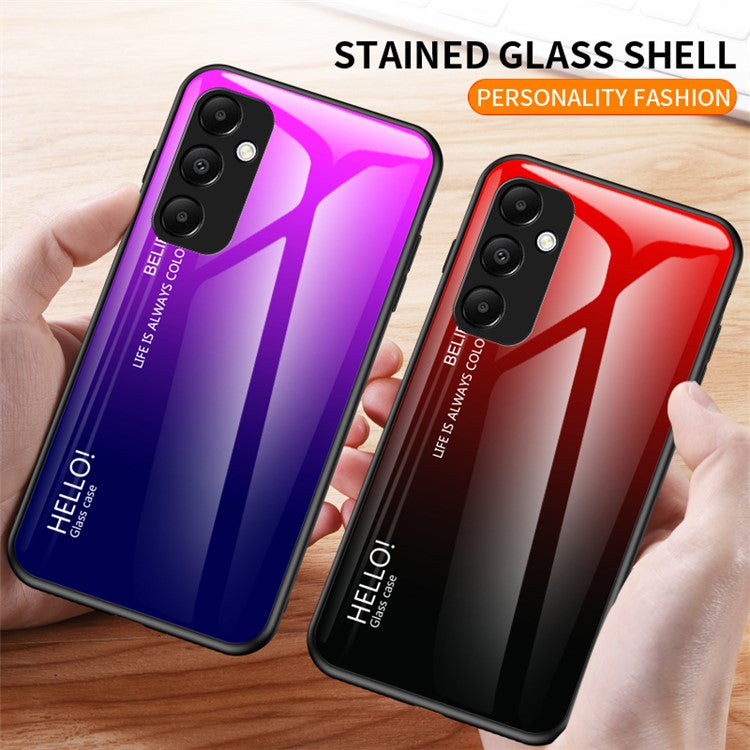 For Samsung Galaxy A55 5G Case Gradient Tempered Glass+PC+TPU Phone Cover - Black