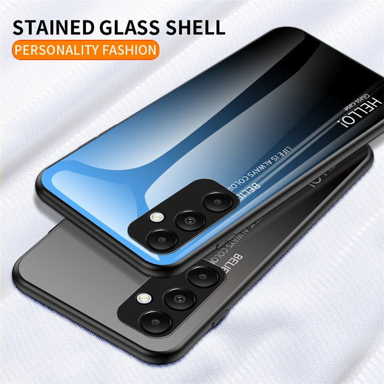 For Samsung Galaxy A55 5G Case Gradient Tempered Glass+PC+TPU Phone Cover - Black