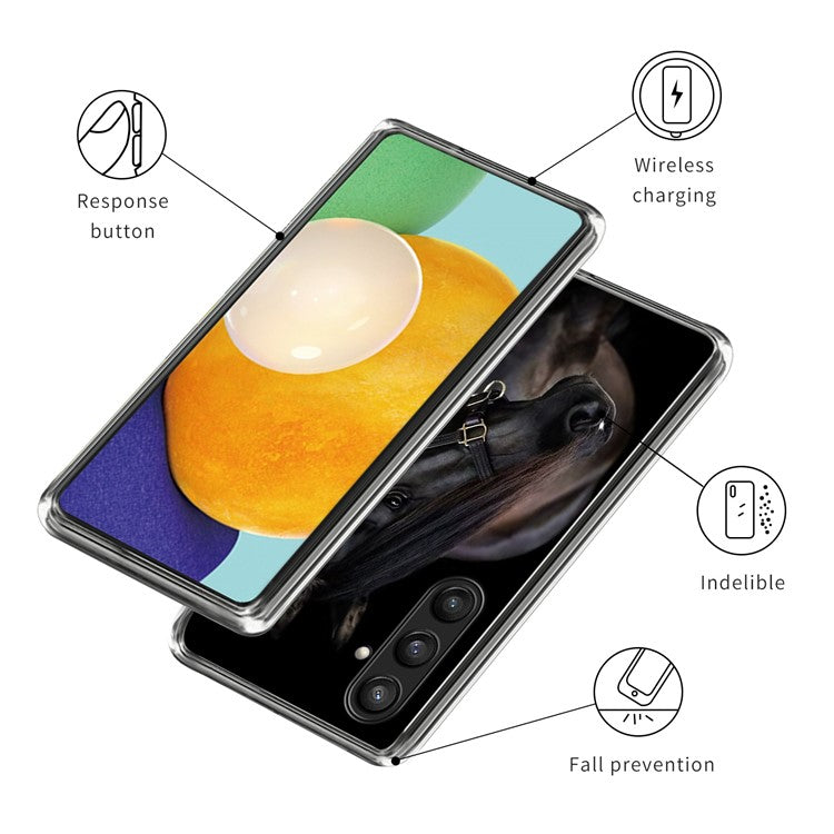 For Samsung Galaxy A14 4G / 5G TPU Case Phone Cover Pattern Printing - Black Horse Prince