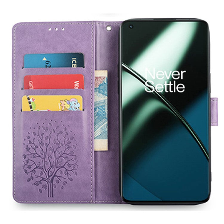 For OnePlus 11 5G Case Imprinted Deer Tree Pattern Card Holder Smart Phone Cover - Purple