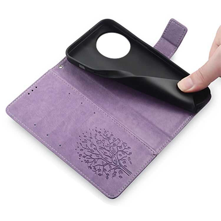For OnePlus 11 5G Case Imprinted Deer Tree Pattern Card Holder Smart Phone Cover - Purple
