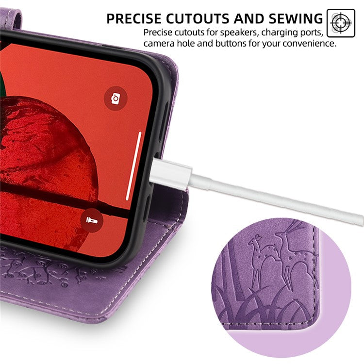 For OnePlus 11 5G Case Imprinted Deer Tree Pattern Card Holder Smart Phone Cover - Purple