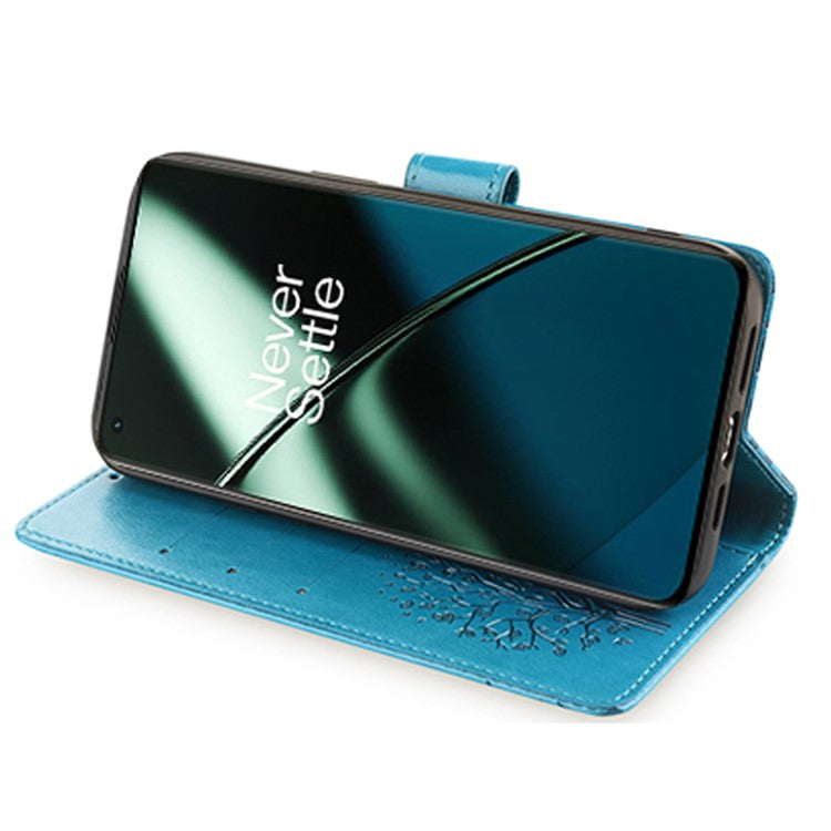 For OnePlus 11 5G Case Imprinted Deer Tree Pattern Card Holder Smart Phone Cover - Blue