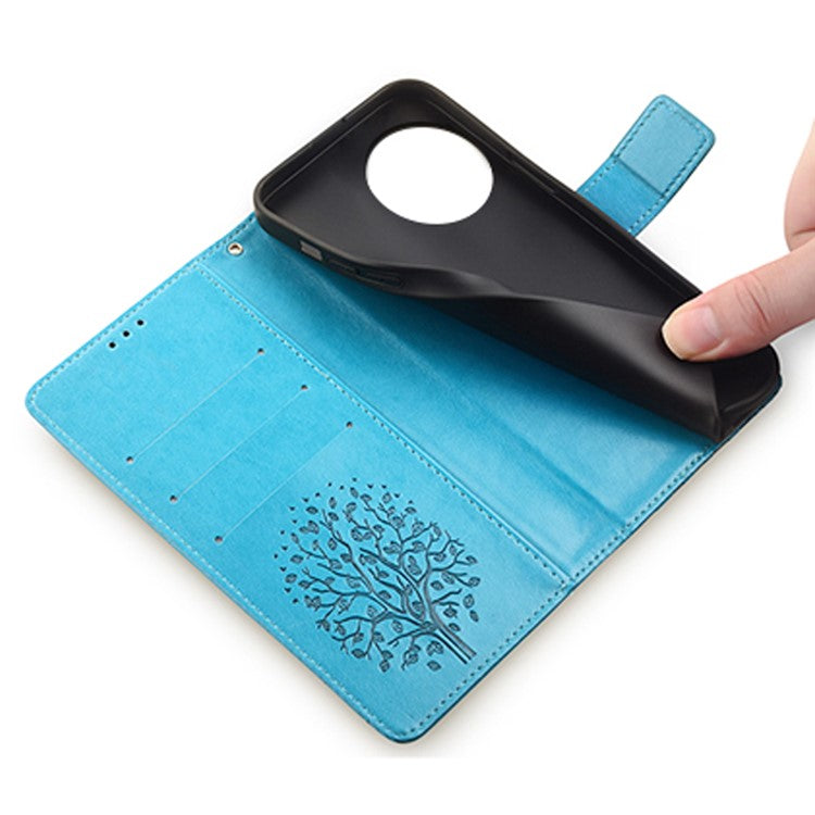For OnePlus 11 5G Case Imprinted Deer Tree Pattern Card Holder Smart Phone Cover - Blue