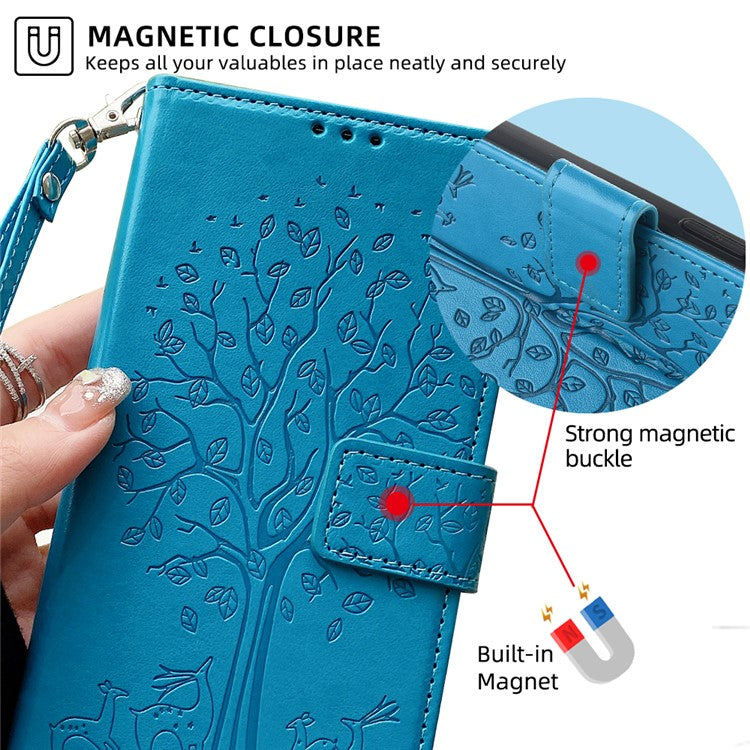 For OnePlus 11 5G Case Imprinted Deer Tree Pattern Card Holder Smart Phone Cover - Blue