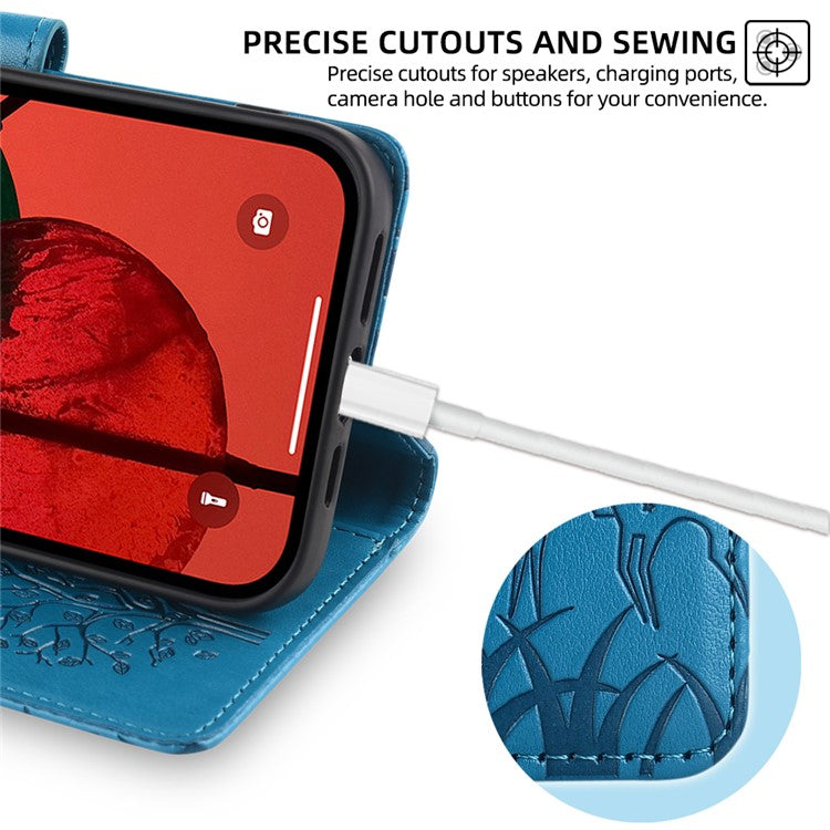 For OnePlus 11 5G Case Imprinted Deer Tree Pattern Card Holder Smart Phone Cover - Blue