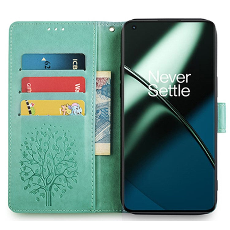 For OnePlus 11 5G Case Imprinted Deer Tree Pattern Card Holder Smart Phone Cover - Green