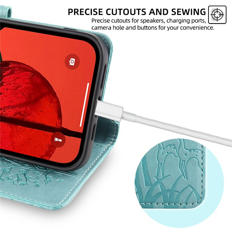 For OnePlus 11 5G Case Imprinted Deer Tree Pattern Card Holder Smart Phone Cover - Green