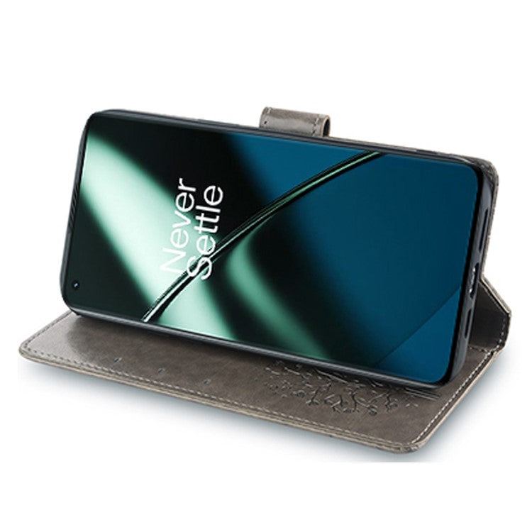 For OnePlus 11 5G Case Imprinted Deer Tree Pattern Card Holder Smart Phone Cover - Grey