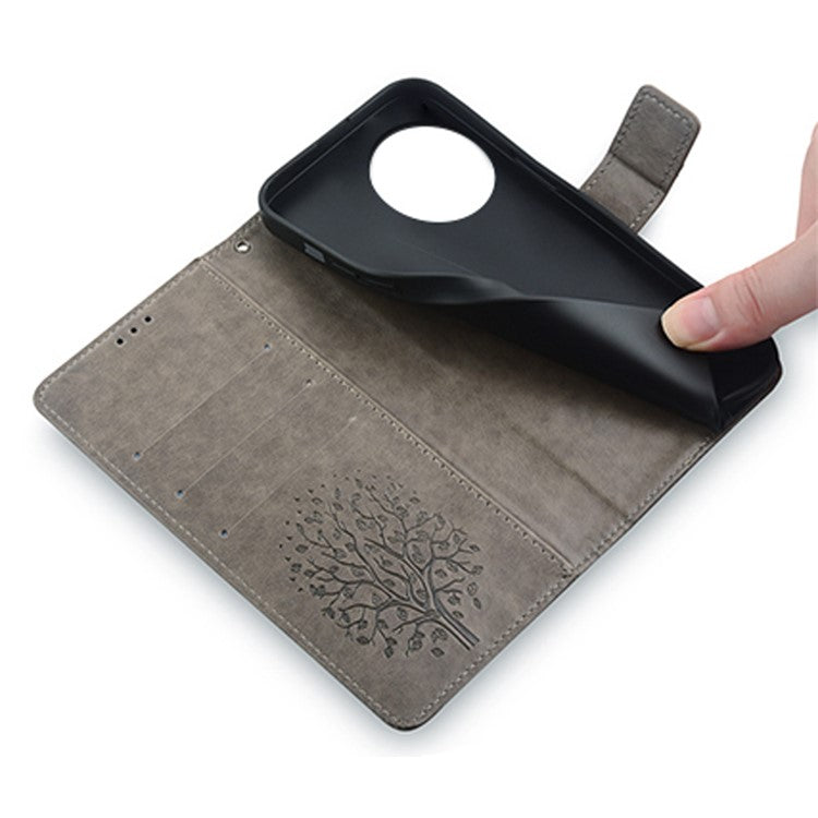 For OnePlus 11 5G Case Imprinted Deer Tree Pattern Card Holder Smart Phone Cover - Grey