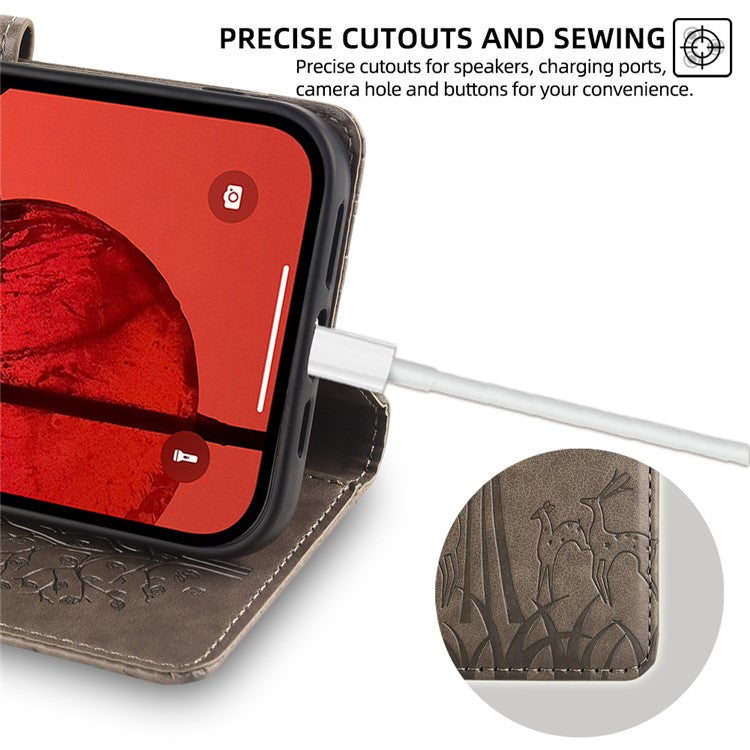 For OnePlus 11 5G Case Imprinted Deer Tree Pattern Card Holder Smart Phone Cover - Grey