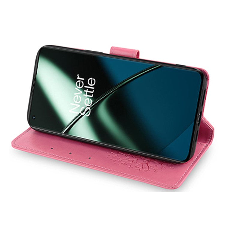 For OnePlus 11 5G Case Imprinted Deer Tree Pattern Card Holder Smart Phone Cover - Pink