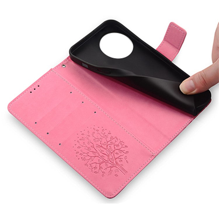 For OnePlus 11 5G Case Imprinted Deer Tree Pattern Card Holder Smart Phone Cover - Pink