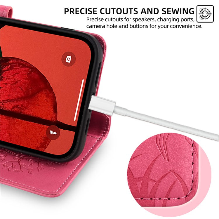 For OnePlus 11 5G Case Imprinted Deer Tree Pattern Card Holder Smart Phone Cover - Pink