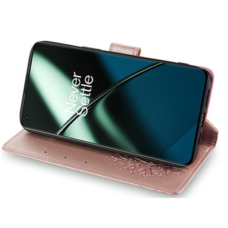 For OnePlus 11 5G Case Imprinted Deer Tree Pattern Card Holder Smart Phone Cover - Rose Gold