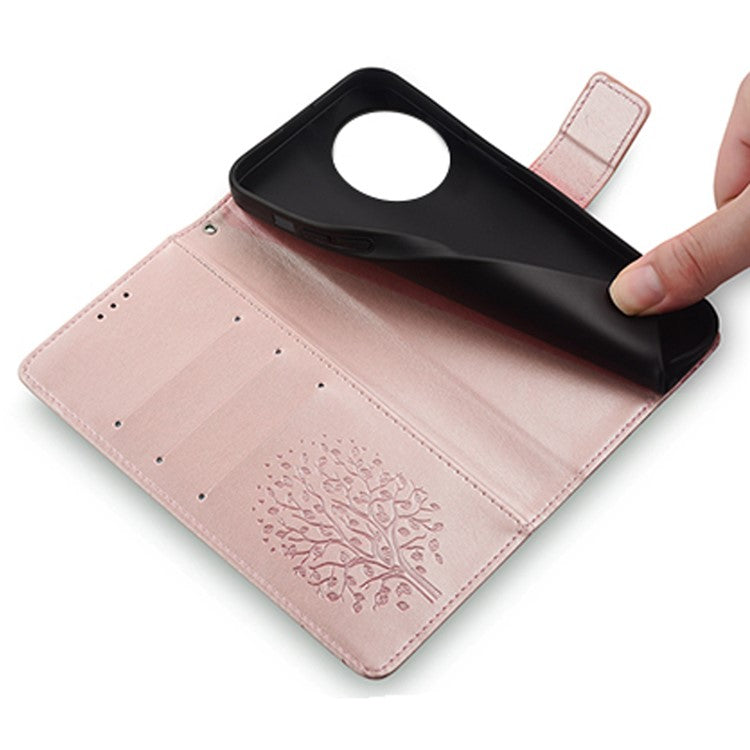 For OnePlus 11 5G Case Imprinted Deer Tree Pattern Card Holder Smart Phone Cover - Rose Gold