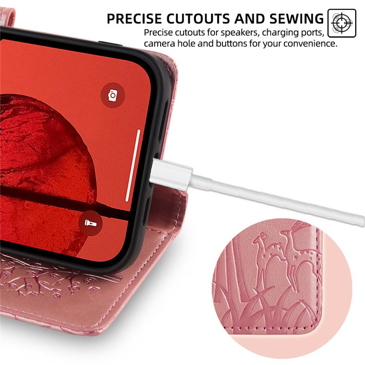 For OnePlus 11 5G Case Imprinted Deer Tree Pattern Card Holder Smart Phone Cover - Rose Gold