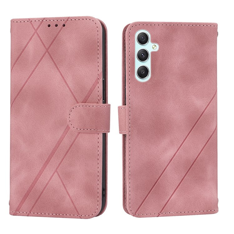 For Samsung Galaxy S24+ Magnetic Case Imprinted Line Card Slots Phone Cover - Pink