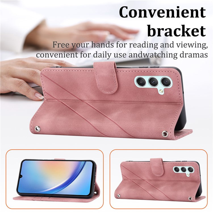 For Samsung Galaxy S24+ Magnetic Case Imprinted Line Card Slots Phone Cover - Pink