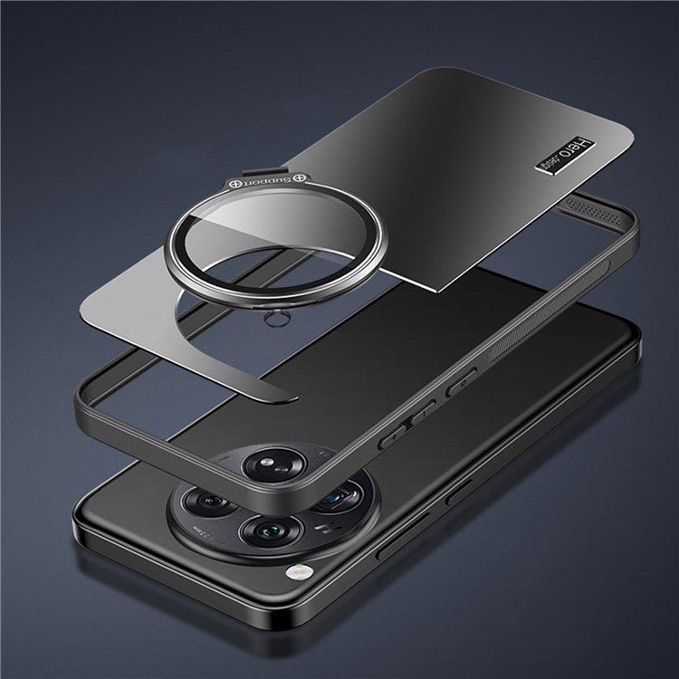 For OnePlus 12 5G Back Case with Lens Kickstand TPU+PC Phone Cover Protector - Black