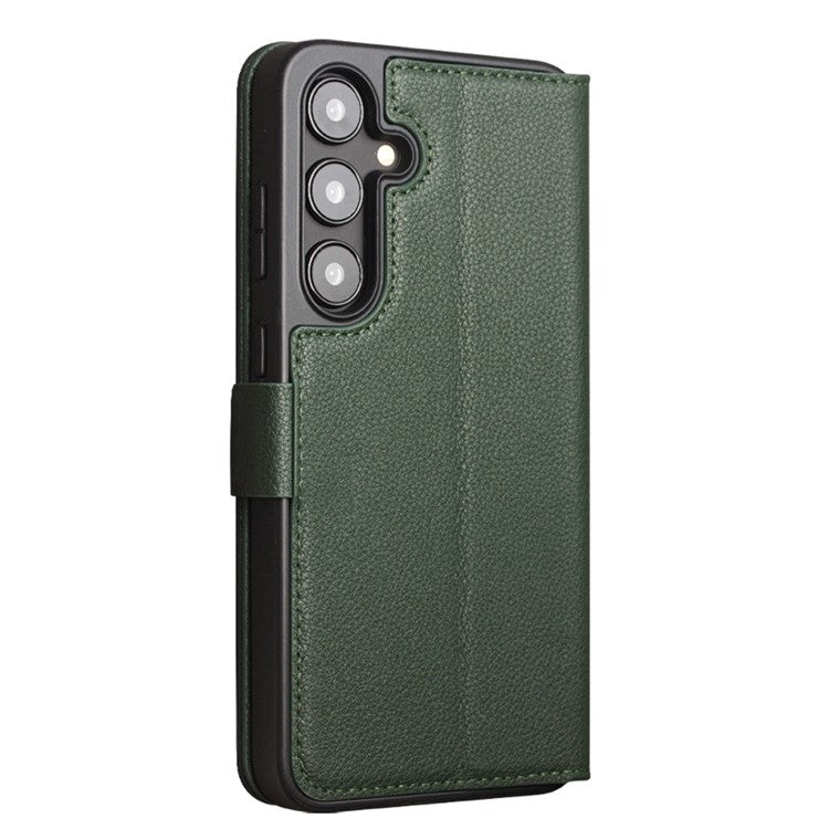 QIALINO For Samsung Galaxy S24+ Magnetic Case Genuine Cow Leather+TPU Anti-drop Cover - Green
