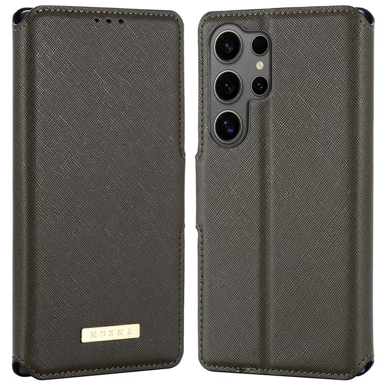 MUXMA MX115 For Samsung Galaxy S23 Ultra Magnetic Phone Case Leather Stand Wallet Shell - Green