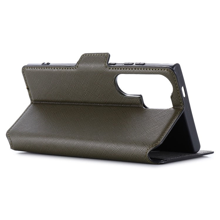 MUXMA MX115 For Samsung Galaxy S23 Ultra Magnetic Phone Case Leather Stand Wallet Shell - Green