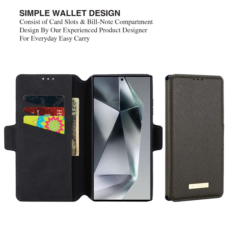 MUXMA MX115 For Samsung Galaxy S23 Ultra Magnetic Phone Case Leather Stand Wallet Shell - Green