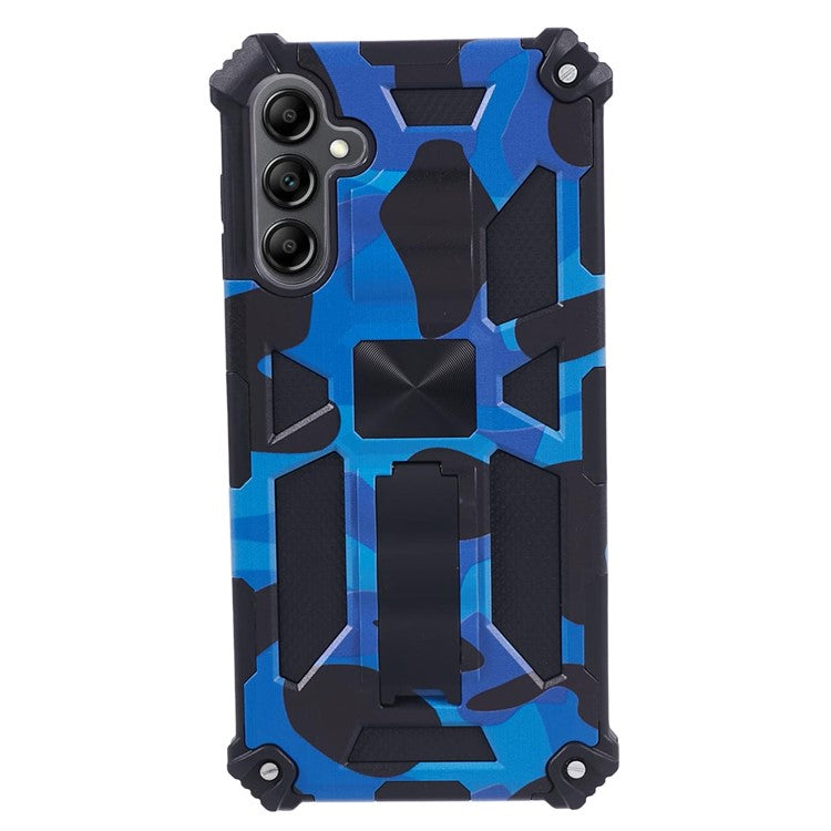 For Samsung Galaxy A25 5G (Global) (161.0 x 76.5 x 8.3mm) Case Camouflage Pattern Kickstand Protective Shell - Blue