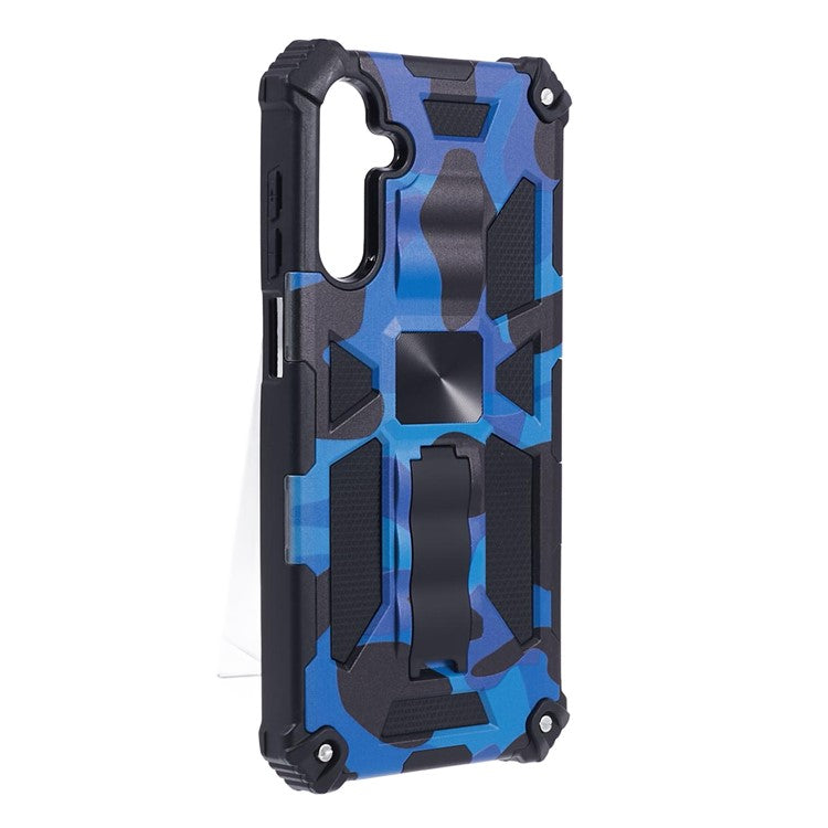 For Samsung Galaxy A25 5G (Global) (161.0 x 76.5 x 8.3mm) Case Camouflage Pattern Kickstand Protective Shell - Blue