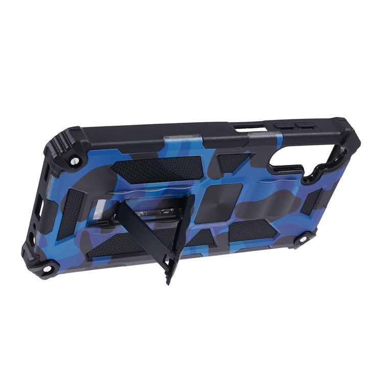 For Samsung Galaxy A25 5G (Global) (161.0 x 76.5 x 8.3mm) Case Camouflage Pattern Kickstand Protective Shell - Blue