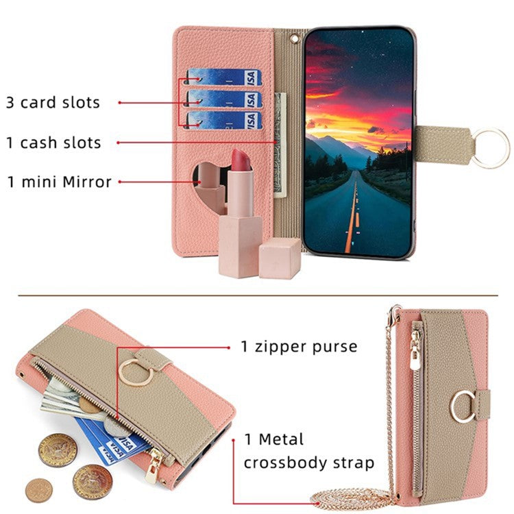 For Samsung Galaxy A24 4G (162.1 x 77.6 x 8.3mm) Case Crossbody PU Leather Cell Phone Cover - Pink